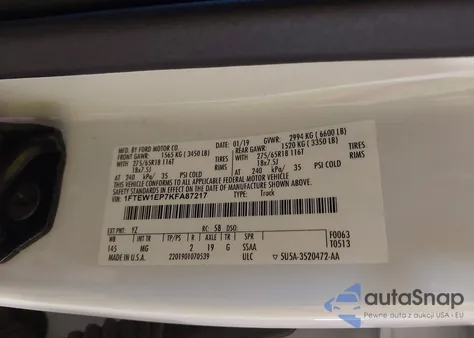 2019 Ford F-150 Xlt z USA, uszkodzony, nr VIN 1FTEW1EP7KFA87217